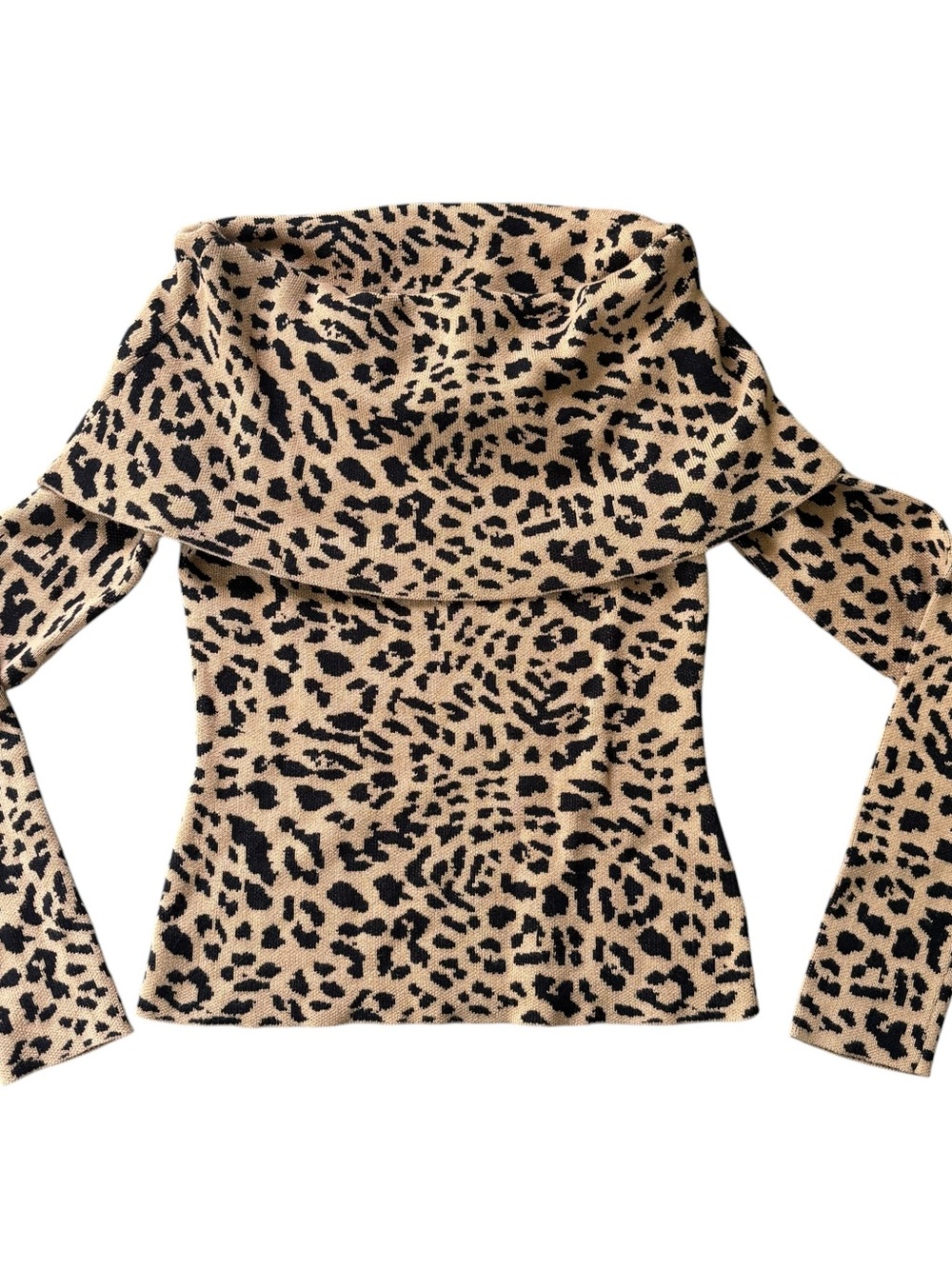 Central Park West Animal Print Knit Sweater in Tan and Black